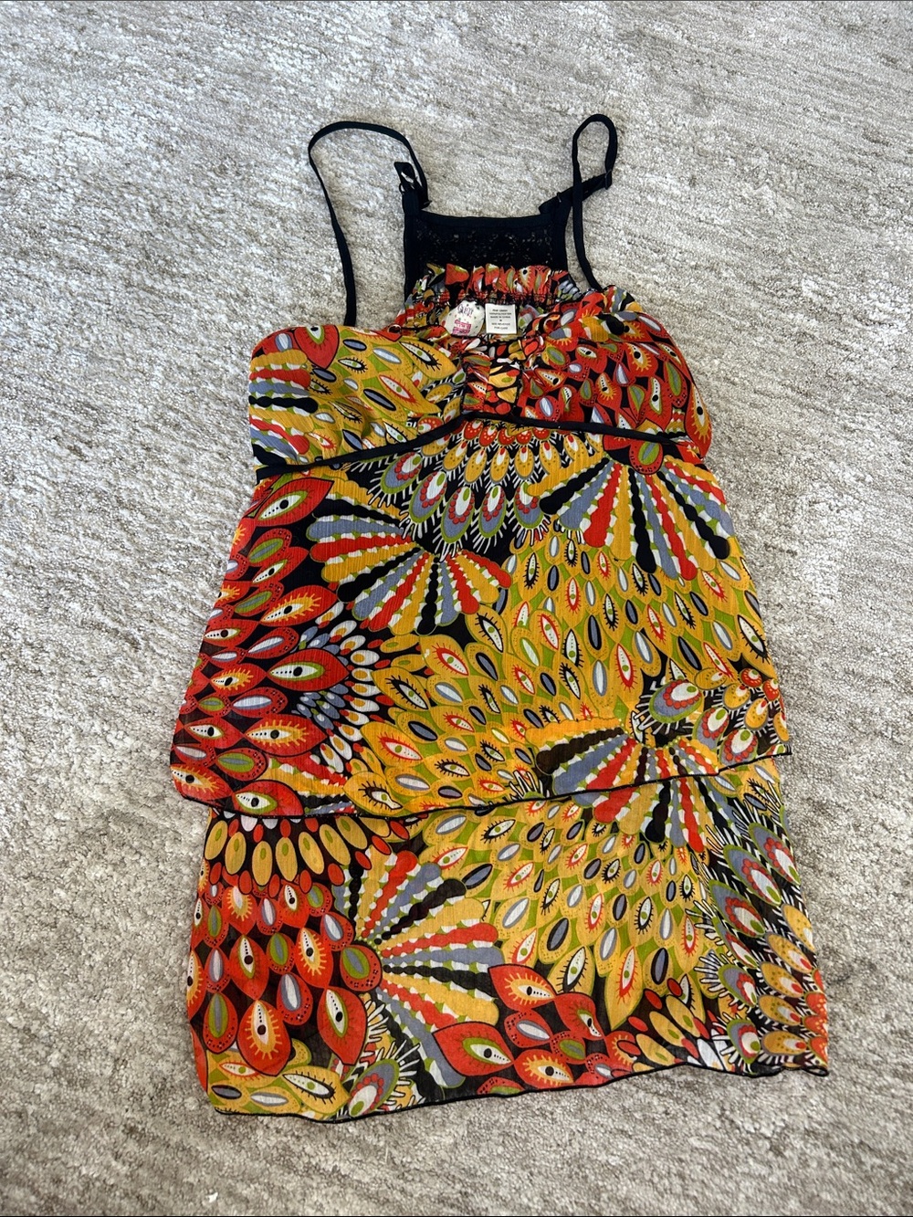 Vintage Boho Tiered Tank Top in Yellow & Red